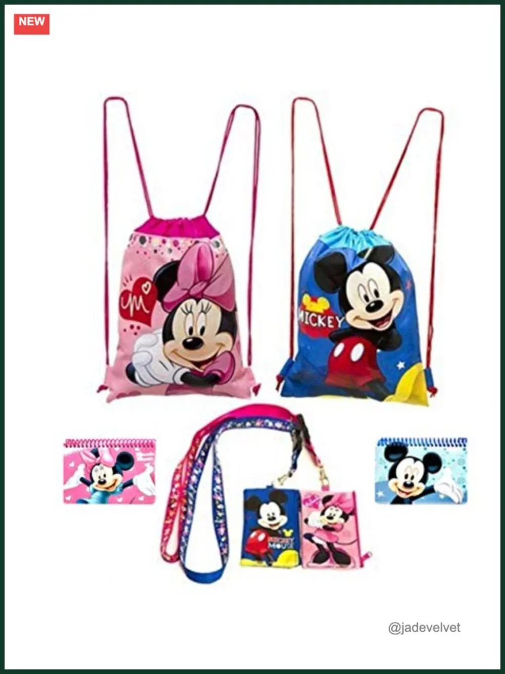 Disney Mickey & Minnie Drawstring Backpacks with Lanyards, Coin Purses &